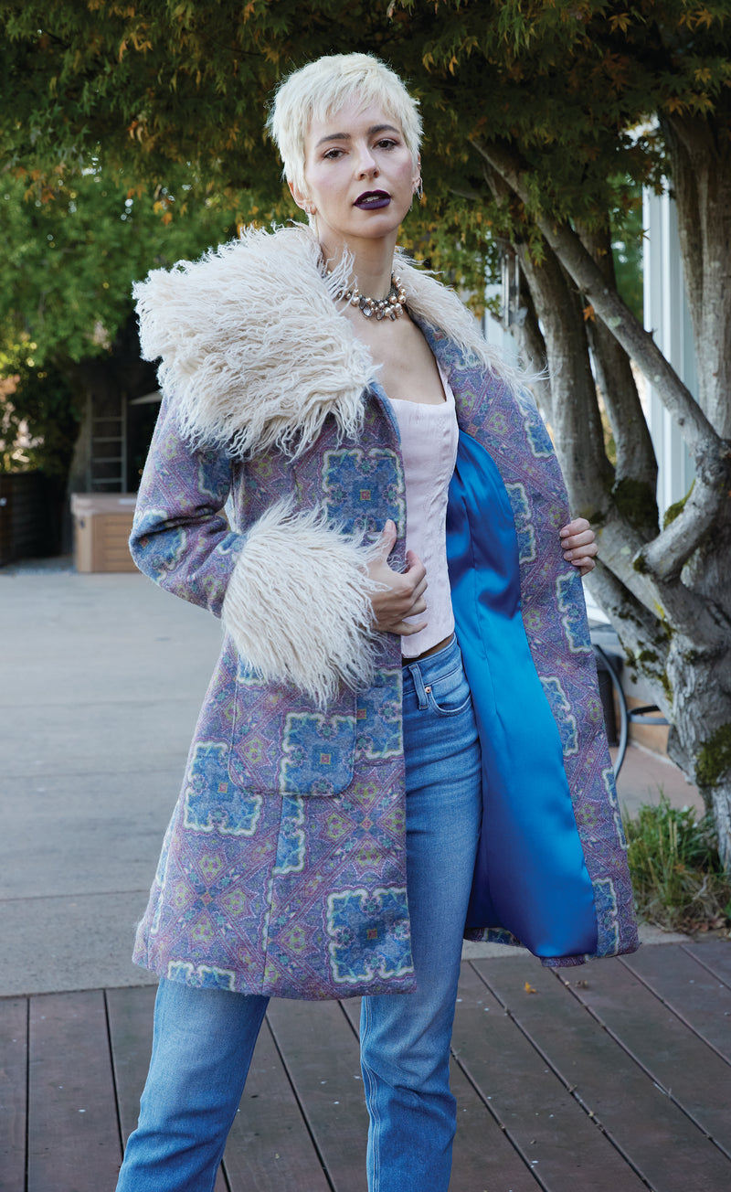 Penny Lane vintage style printed wool coat