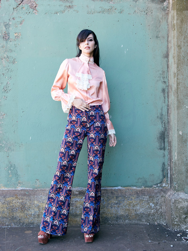 Printed corduroy fitted boho style pant 