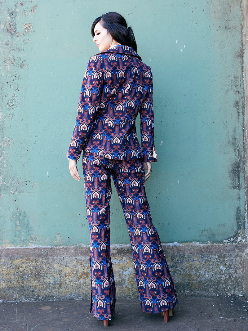 Printed corduroy fitted boho style pant suit