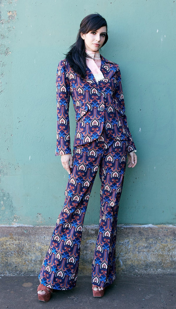 Printed corduroy fitted boho style pant suit