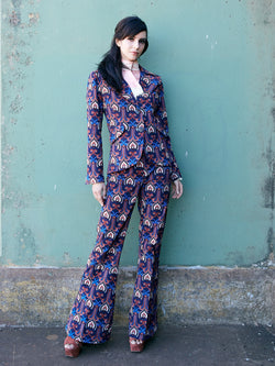 Printed corduroy fitted boho style pant suit