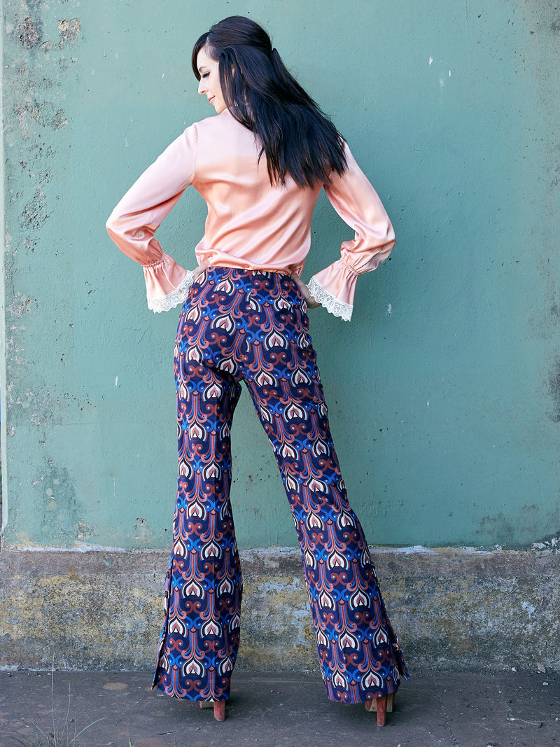 Printed corduroy fitted boho style pant 