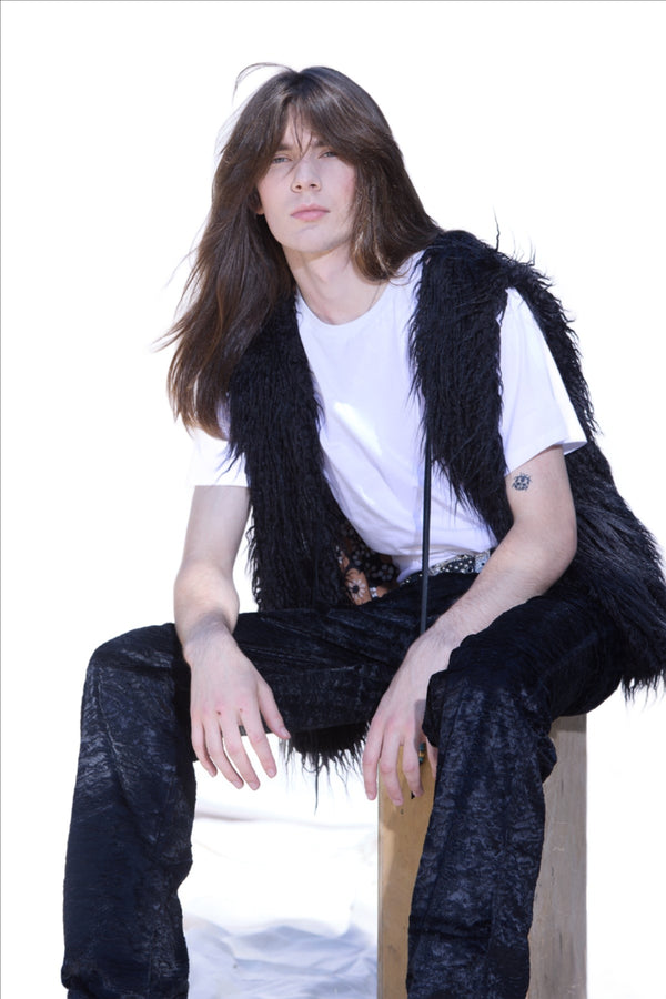 Boho Faux Fur Vest with  hippie flower print silk lining