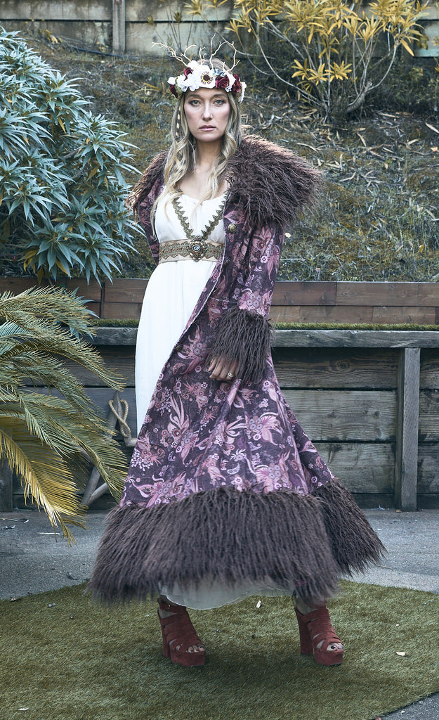 Goddess coat  made in exclusive corduroy trimmed in Faux fur