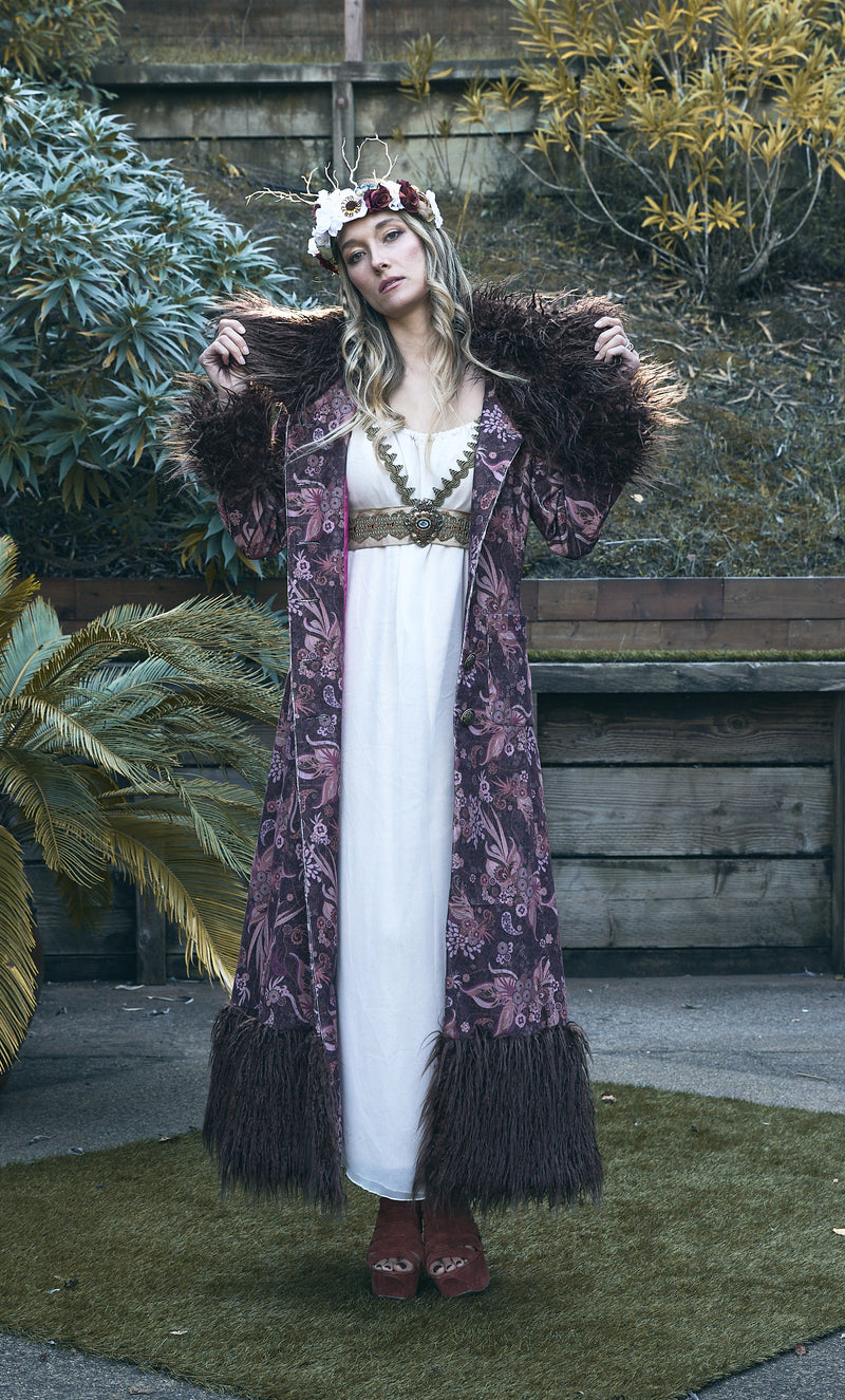 Goddess coat  made in exclusive corduroy trimmed in Faux fur