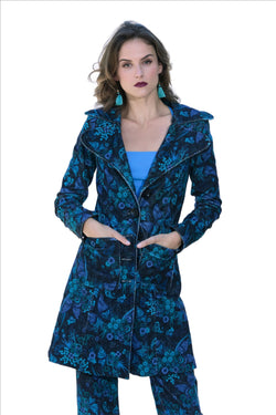Boho style printed fitted corduroy coat