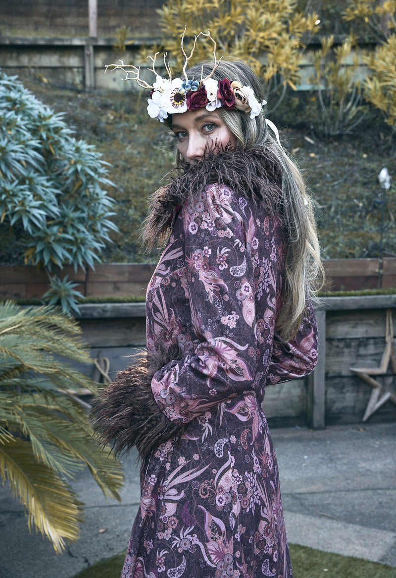 Goddess coat  made in exclusive corduroy trimmed in Faux fur