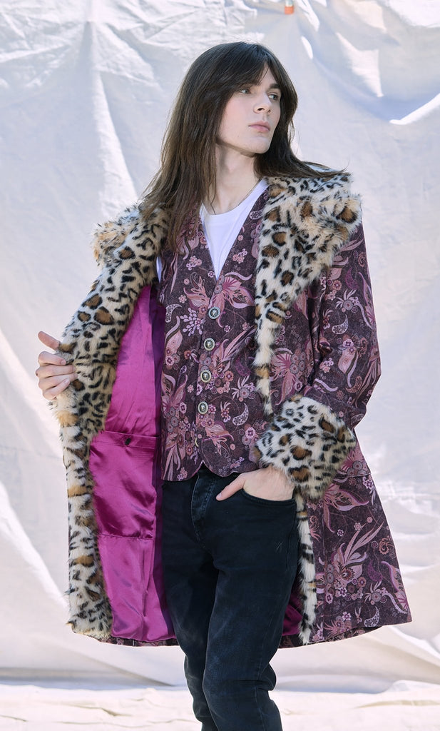 Feather Cheetah Coat - PhilineSFFeather Cheetah CoatMen's fur trim coat