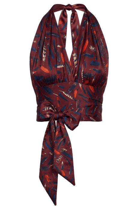🪶 Feather Print Silk Halter - PhilineSF🪶 Feather Print Silk Halterwomens Tops