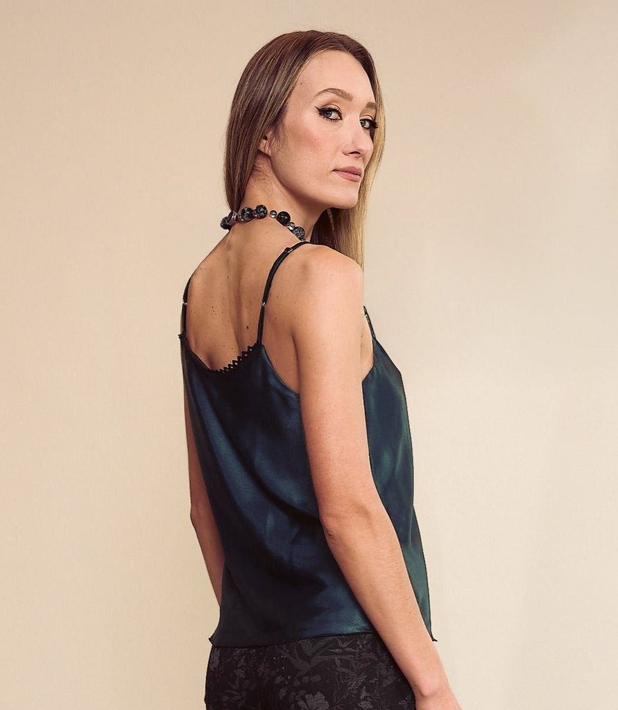 Forest Green Satin Cami - PhilineSFForest Green Satin Camiwomens Dresses