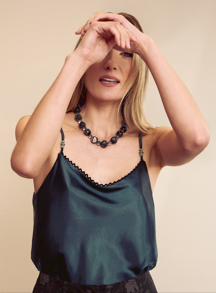 Forest Green Satin Cami - PhilineSFForest Green Satin Camiwomens Dresses