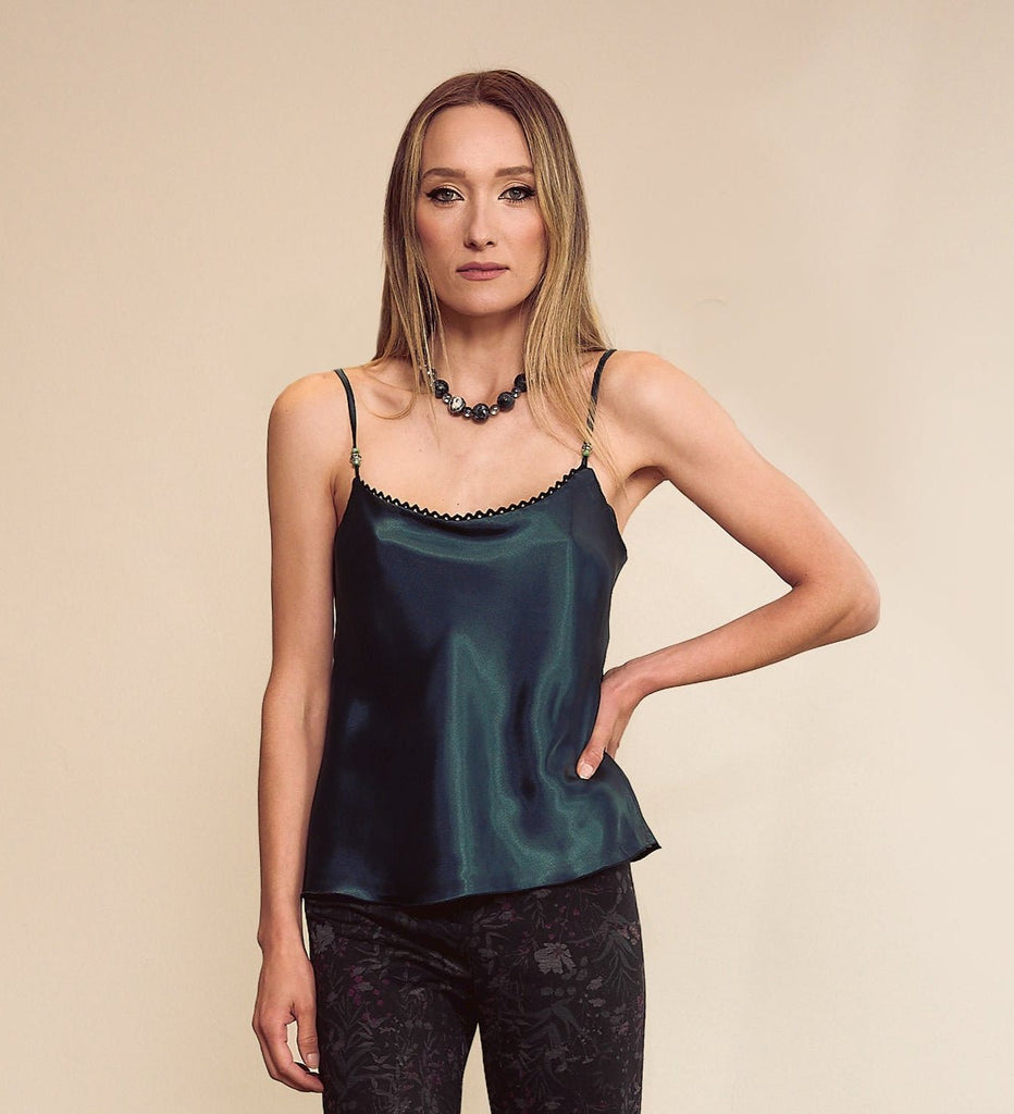 Forest Green Satin Cami - PhilineSFForest Green Satin Camiwomens Dresses