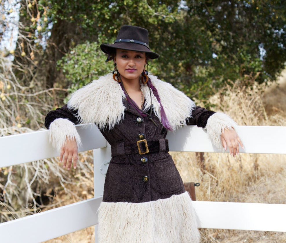 Country fur trim Patsy Kline inspired coat
