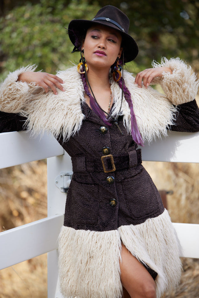 Patsy Coates Western Mod Faux Fur Coat – Limited Edition Boho Outerwear – PhilineSF