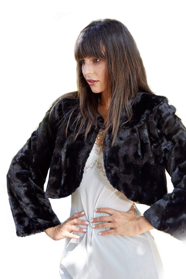 Faux fur party jacket lined in silk, vintage inspired